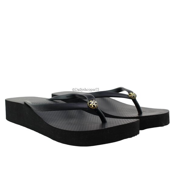Tory Burch Womens Black Rubber Platform Wedge Thong Flip Flop Sandals - Picture 2 of 6